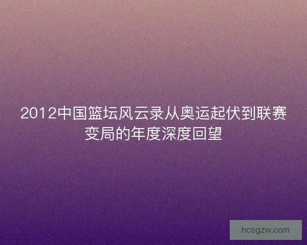2012中国篮坛风云录从奥运起伏到联赛变局的年度深度回望
